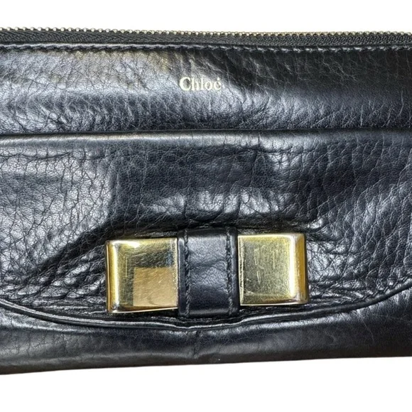 Chloe Lily Black Leather Wallet with Gold Bow